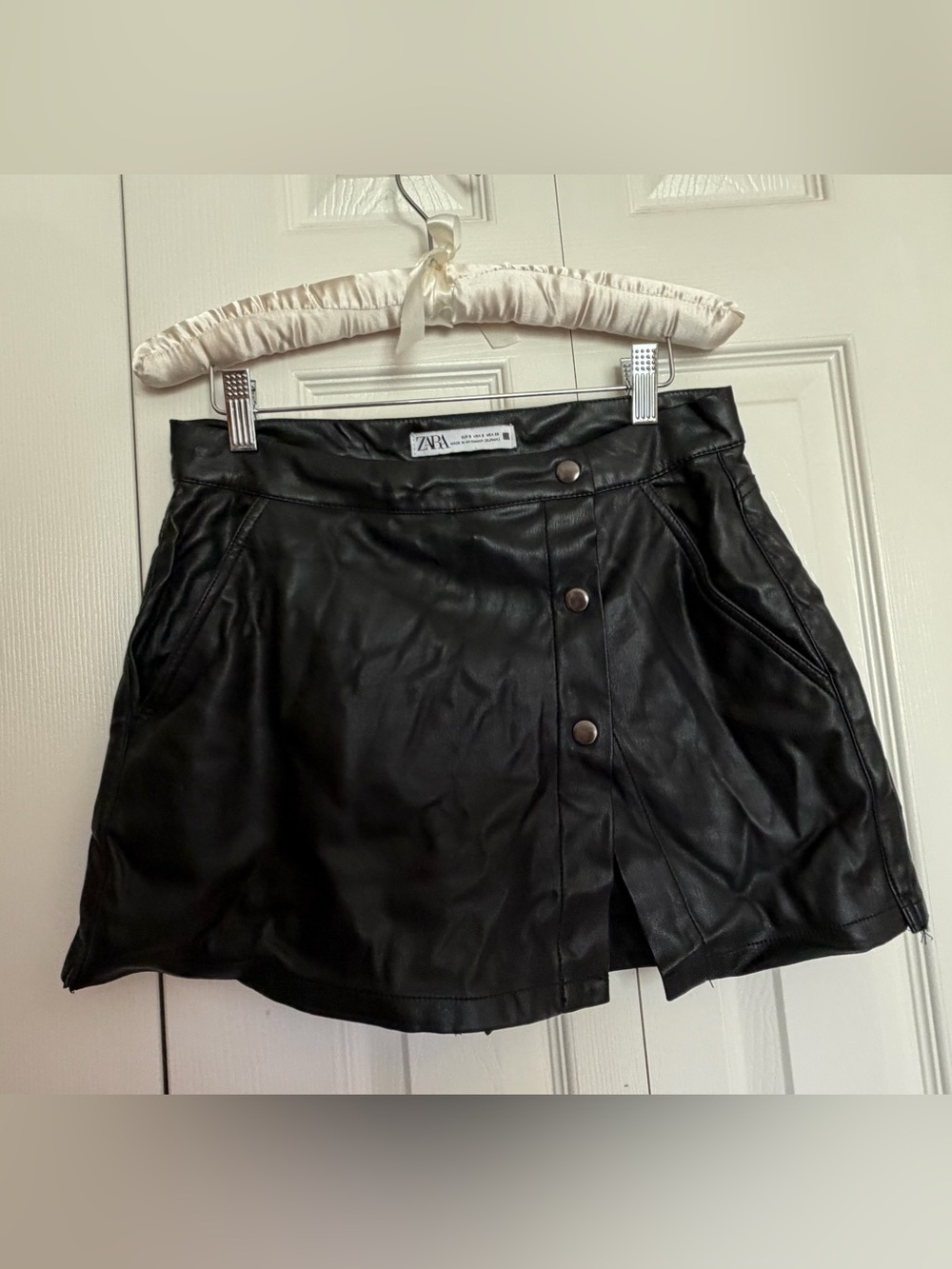 Zara Black Faux Leather Button Mini Skirt